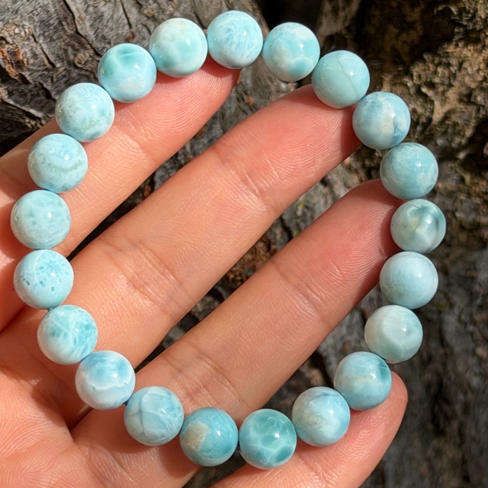 9.5mm stretchable blue larimar bracelet‎ 0476